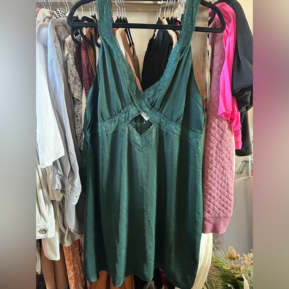 American Eagle Silky Green Lace Cut out mini dress